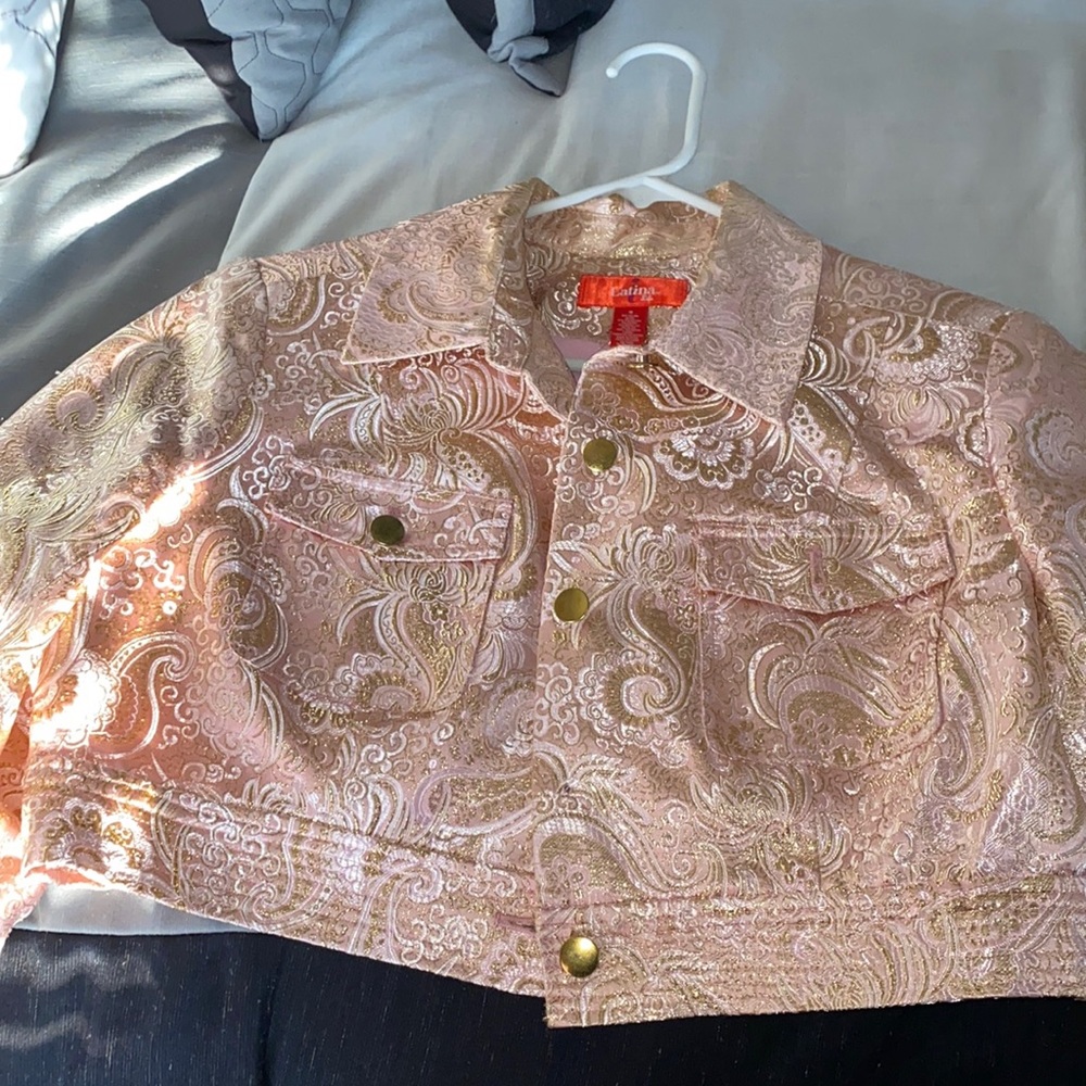 Crop top pink/gold jacket with gold buttons only wore a few times size 16